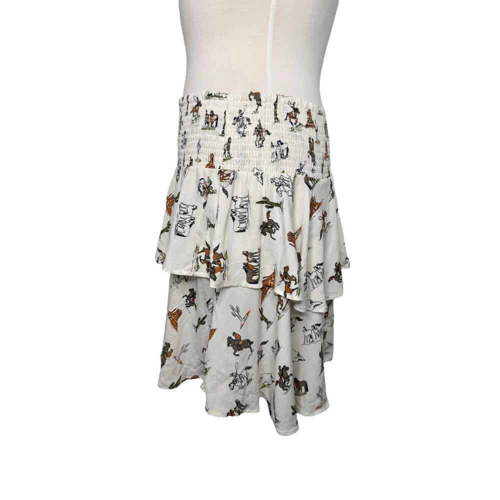 ARIAT *NEW* HiLo Jordan Skirt Sz Large Cowgirl Western Print Ivory Smocked Linen - Picture 2 of 9